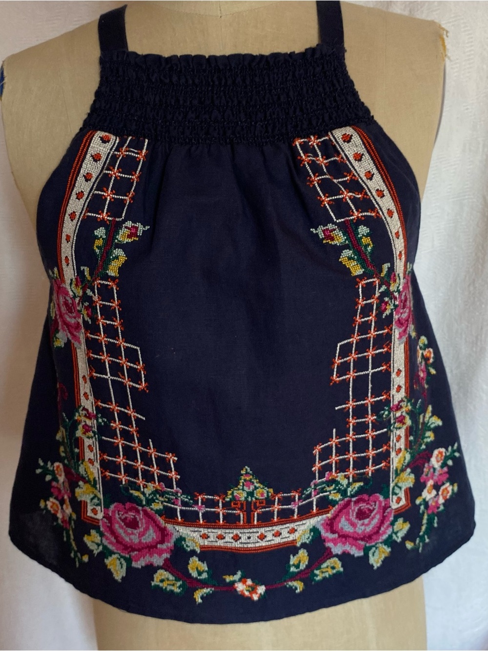 Free People Navy cross stitched camisole
